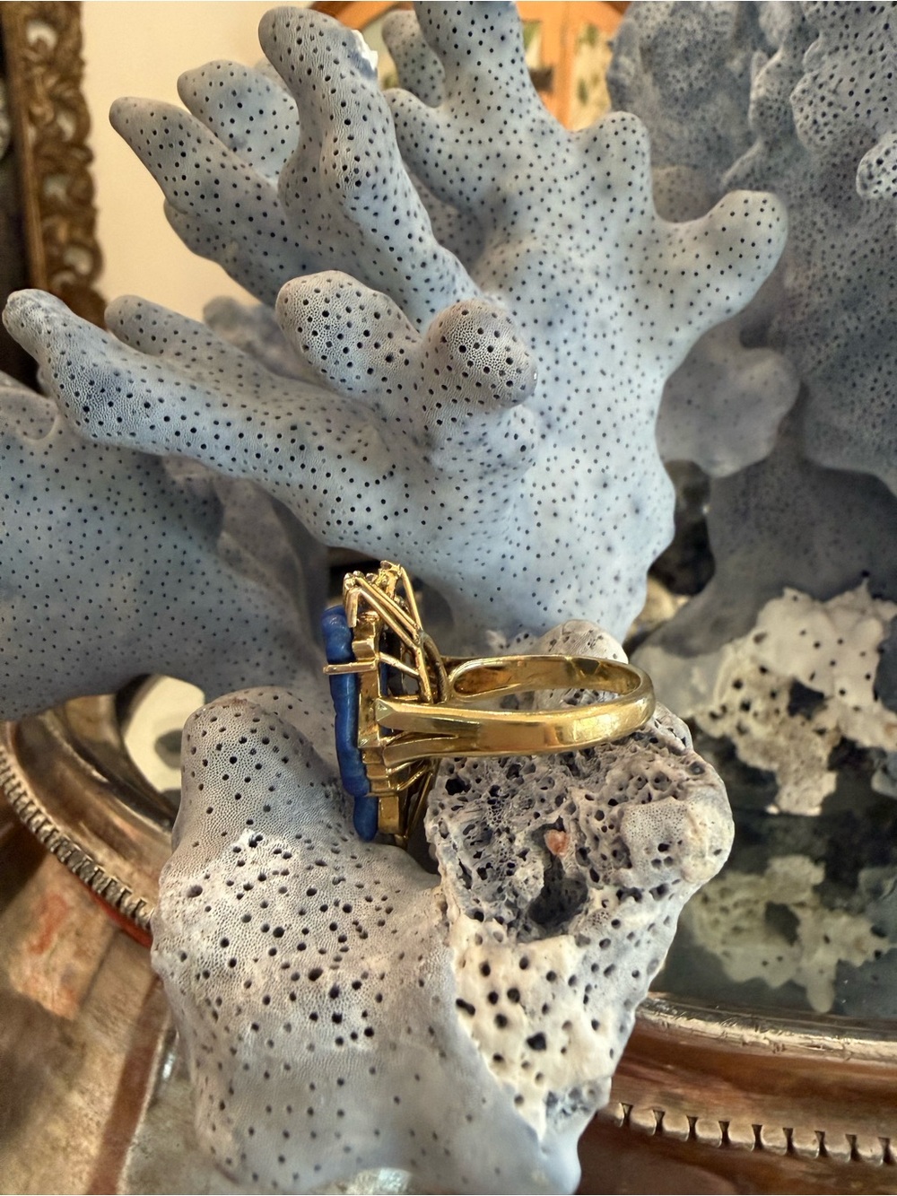 Vintage “Lady Liberty” Lapis Lazuli + Diamond 14k Ring 🇺🇸 - Picture 2 of 12